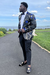 Blue Jacquard 2 Pieces Shawl Lapel Men Prom Suits